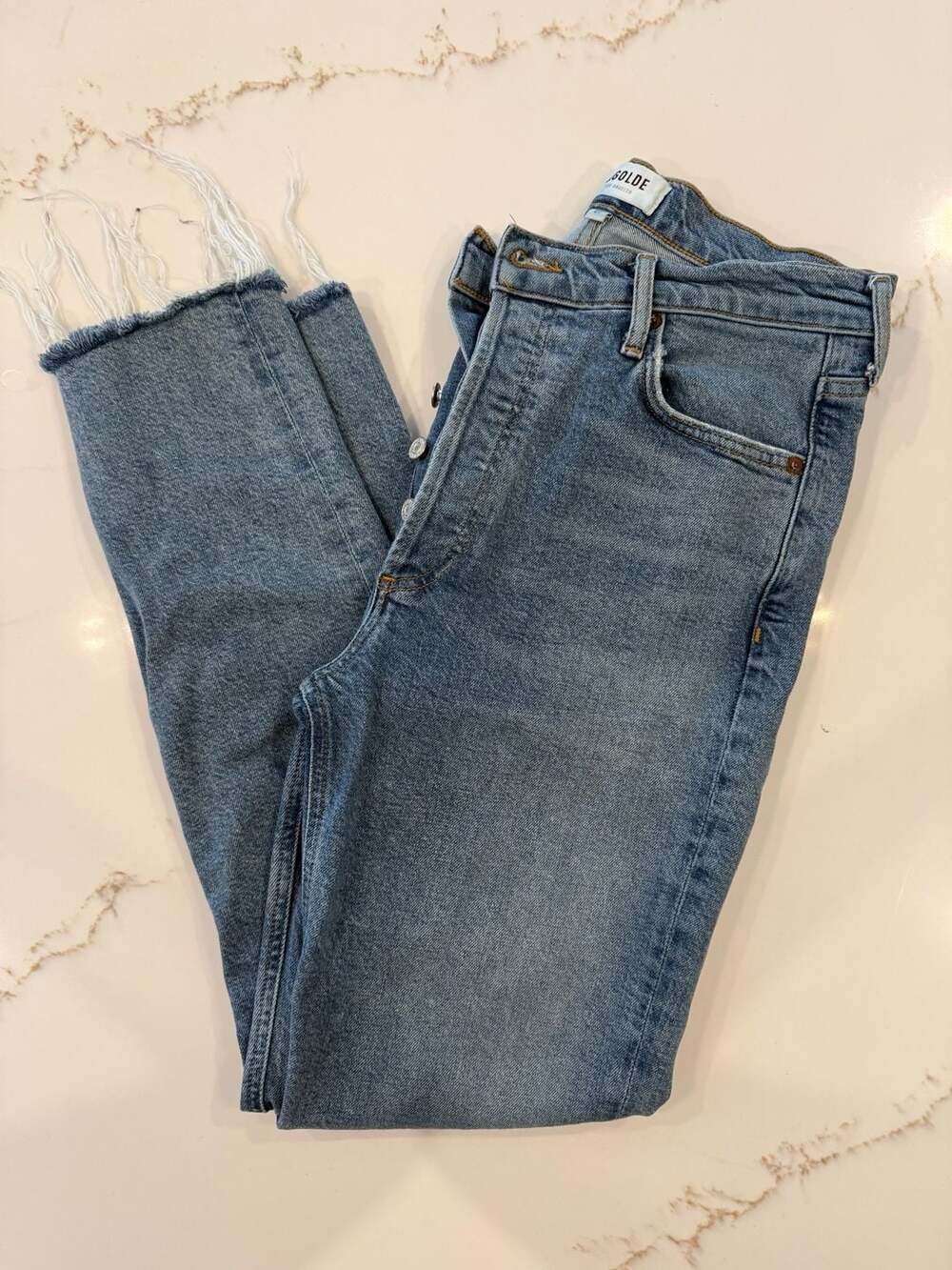 AGOLDE Women's High Rise Straight Leg Jeans with Raw Hem, Size 27